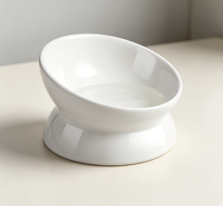 Tilted Elevated Ceramic Cat Bowl, Neck-Friendly Slanted Pet Feeder Bowl - Image 2