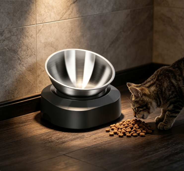 Adjustable Tilted Base Stainless Steel Pet Bowl