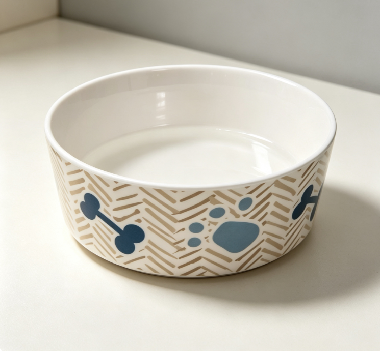 Patterned Ceramic Pet Food Bowl with Non-Slip Base, Suitable for Cats and Small Dogs - Image 2