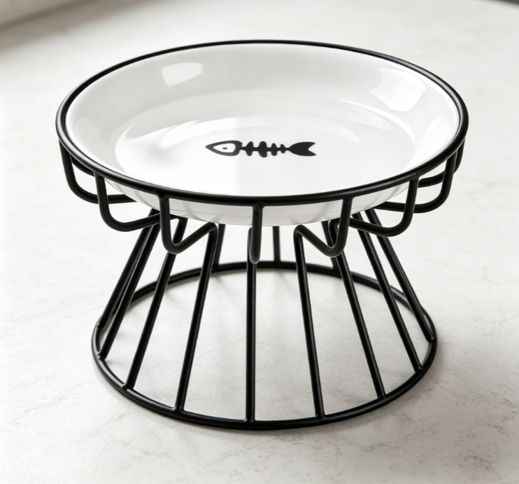Ceramic Pet High Bowl with Black Metal Stand, Small Pet High-Legged Feeder - Image 2