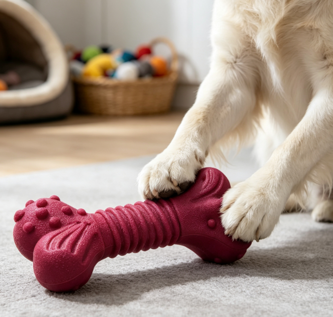 Beef-Flavoured Rubber Chew Bone for Large Dogs