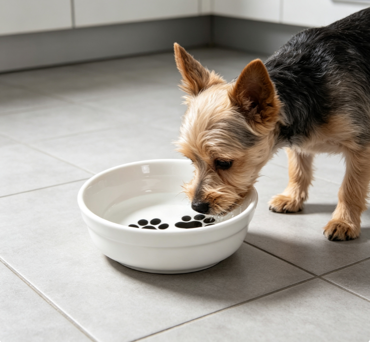 Ceramic Water Bowl with Inner Paw Print Decoration - Image 2