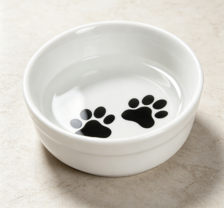 Ceramic Water Bowl with Inner Paw Print Decoration