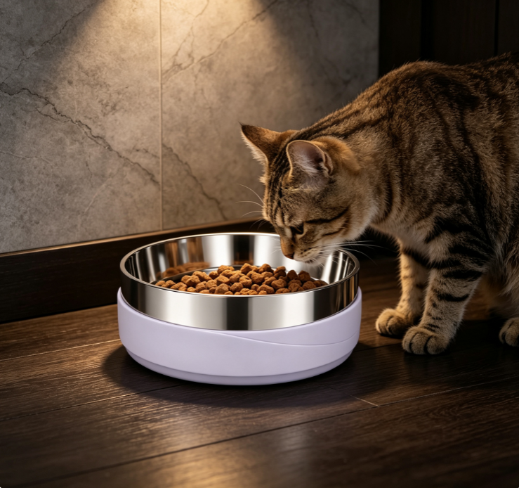 Light Purple Non-Slip Base Detachable Stainless Steel Pet Bowl