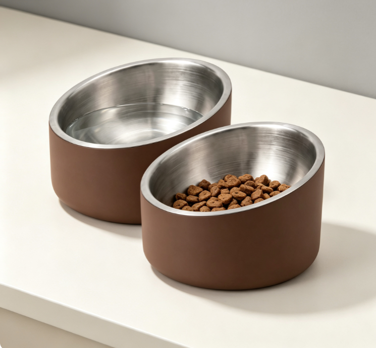 Double-Pack Matte Brown Stainless Steel Pet Bowls, Non-Slip, Separable Feeding Bowls - Image 2
