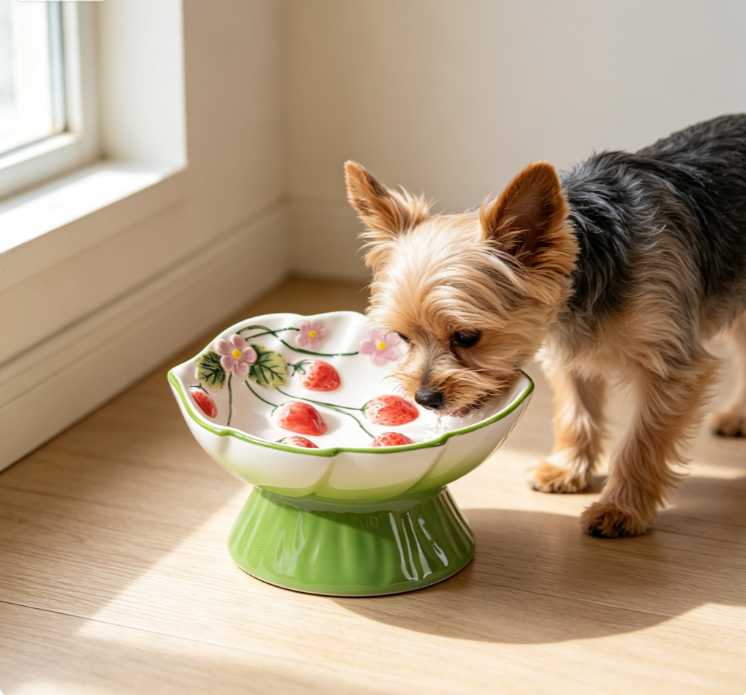 3D Strawberry Relief Ceramic Pet Bowl - Image 2