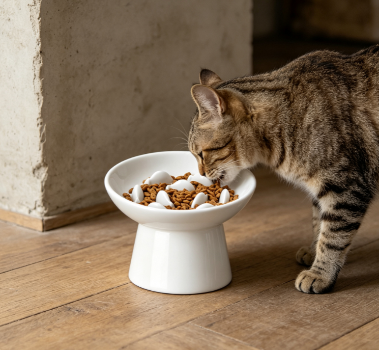 Elevated Slow-Feed Ceramic Cat Bowl with Cloud-Shaped Inner Baffle - Image 2