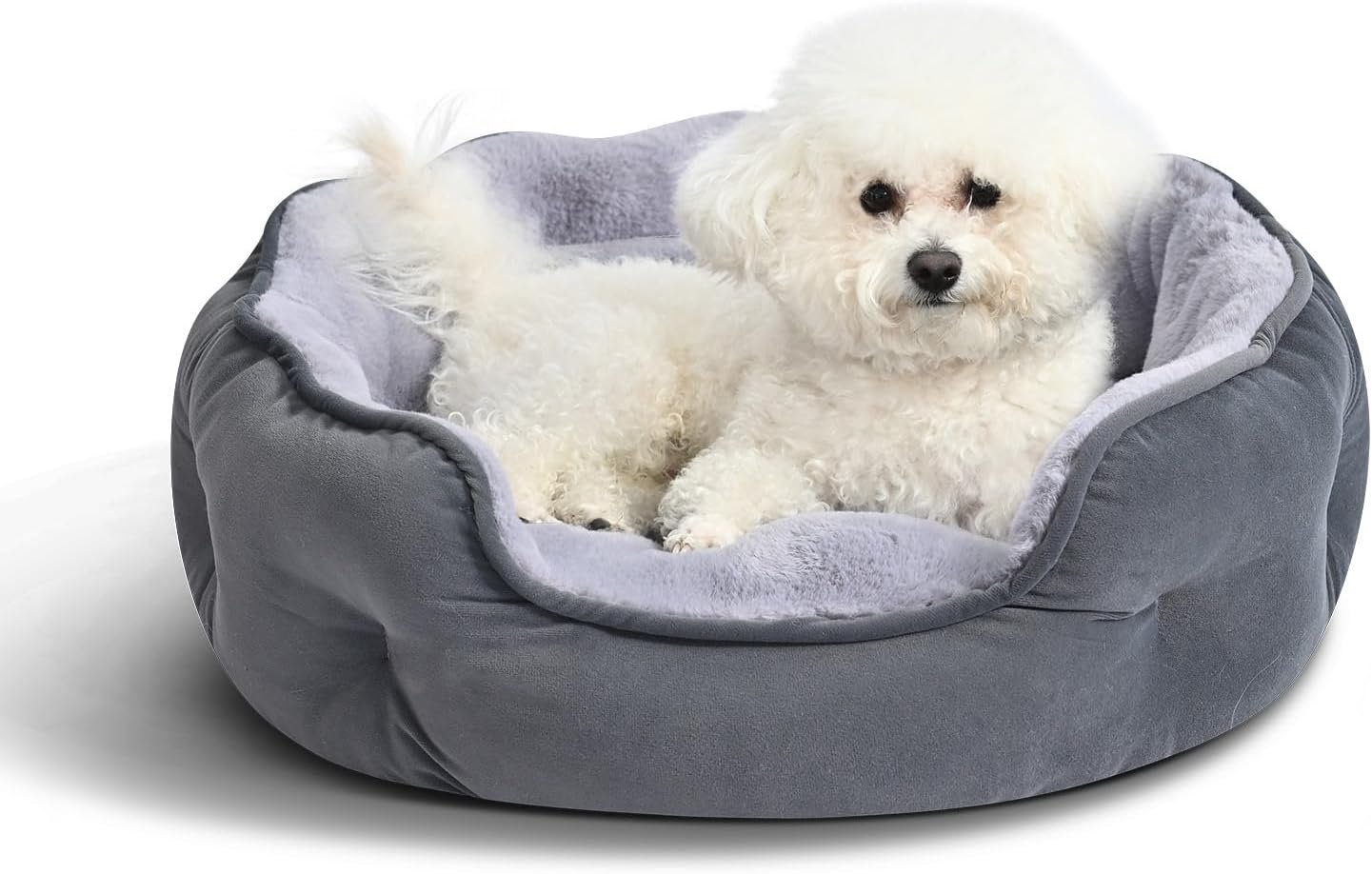 Round Dog Bed for Small Dogs, Cat Beds for Indoor Cats, Washable Puppy Bed with Soft Plush Cushion, Anti-Slip Bottom, 20x19x6 Inches, Gray