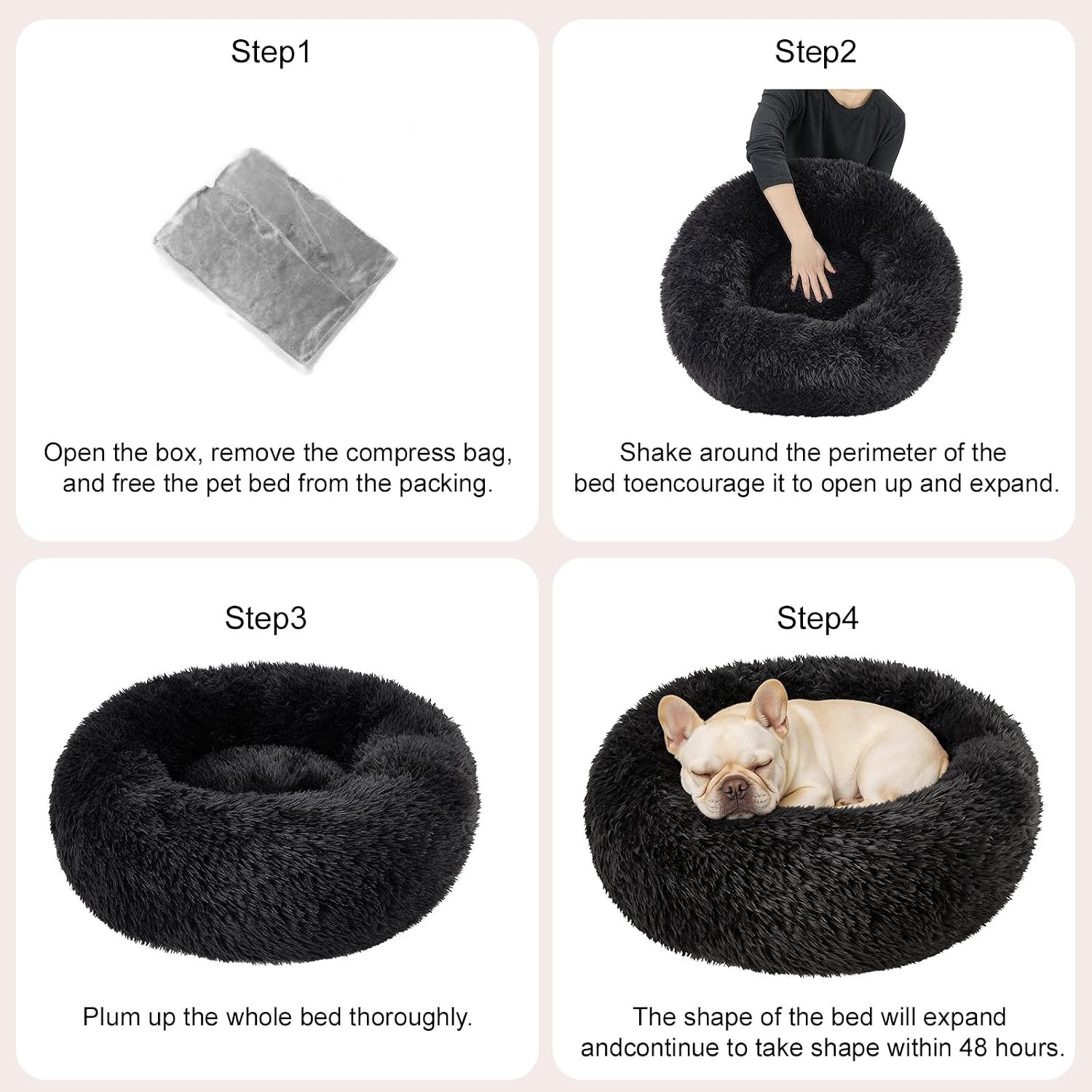 Dog Calming Beds for Medium Large Dogs - Round Donut Washable Puppy Dog Bed, Anti-Slip Faux Fur Fluffy Donut Cuddle Anxiety Cat Pet Bed(28'' Black) - Image 2