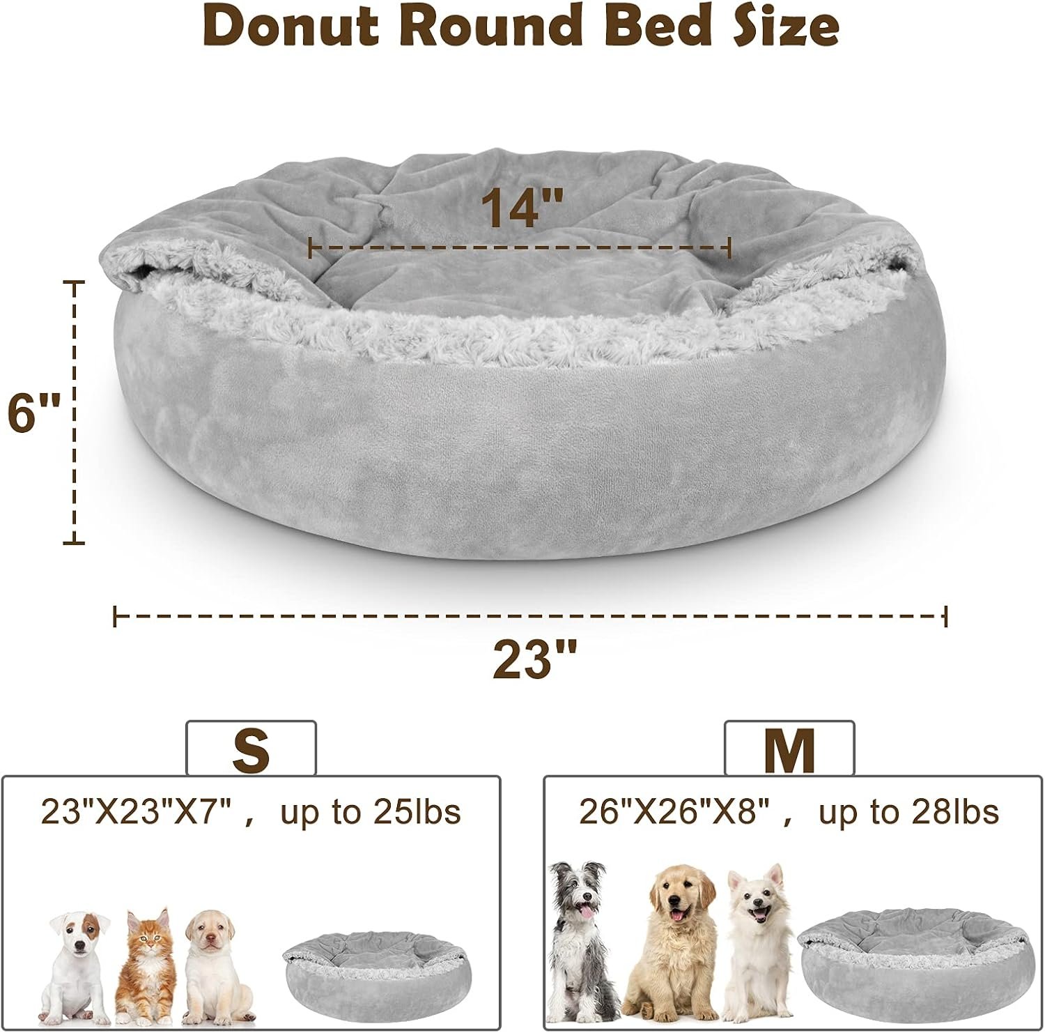 Small Dog Bed Cat Bed with Hooded Blanket, Cozy Cuddler Luxury Puppy Pet Bed, Donut Round Calming Anti-Anxiety Dog Burrow Cave Bed - Anti-Slip Bottom and Machine Washable 23 inch - Image 2