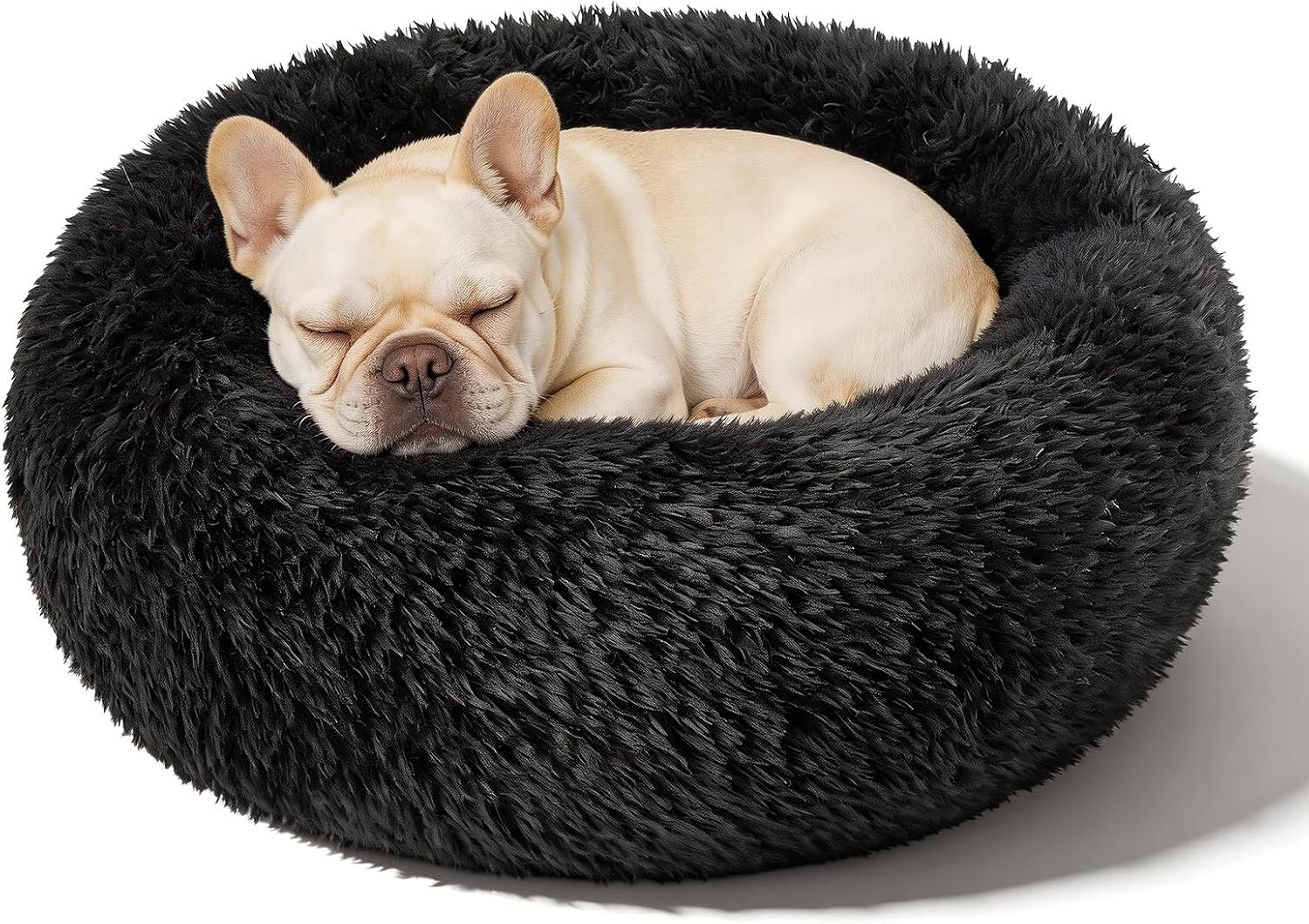 Dog Calming Beds for Medium Large Dogs - Round Donut Washable Puppy Dog Bed, Anti-Slip Faux Fur Fluffy Donut Cuddle Anxiety Cat Pet Bed(28'' Black)